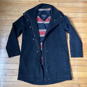 PENDLETON Dress Jacket Grey Wool Coat S Striped Lining Two Way Zipper Navy Blue